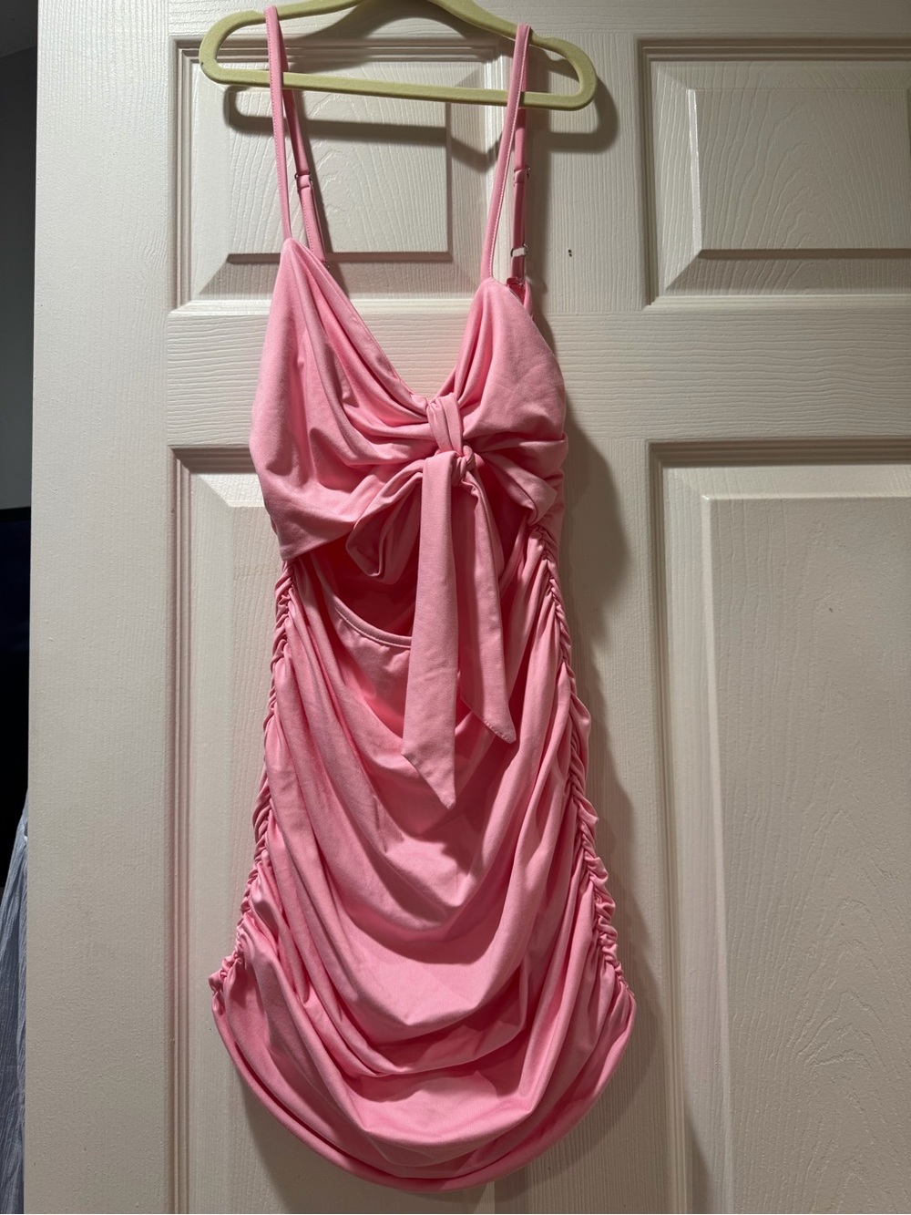 Women's Pink Ruched Tie-Front Slip Dress